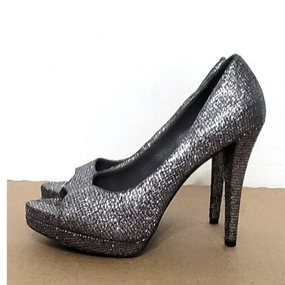 Vera Wang Shoes - Vera Wang Selima Silver Glitter Peep Toe Platform Stiletto Pumps Womens Size 7